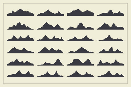 pack of high range mountain silhouette background design vectorのイラスト素材