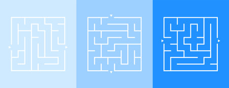 set of three labyrinth square pattern banner think and solve mystery vectorのイラスト素材