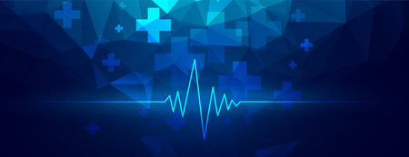 modern genetic research medical banner with cardiograph and cross design vectorのイラスト素材