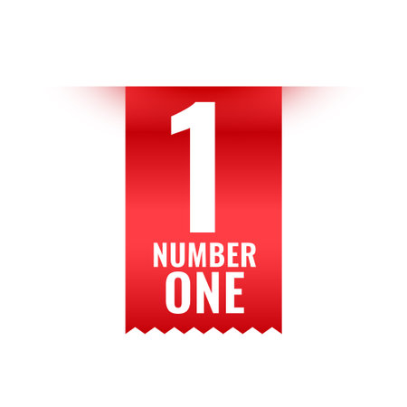 realistic red ribbon with number one label design vectorのイラスト素材