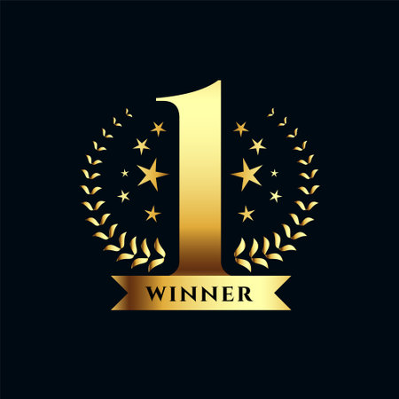 shiny and golden number one winner sign with wreath design vectorのイラスト素材