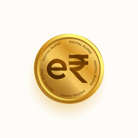 indian digital currency e rupee golden coin design vectorのイラスト素材