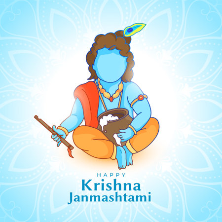 janmashtami festival wishes card with bal krishna design vectorのイラスト素材