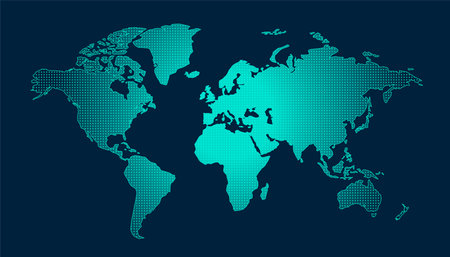 bright aquamarine world map in dotted style template designのイラスト素材