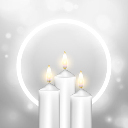 realistic burning church candle shiny background with neon frame vectorのイラスト素材