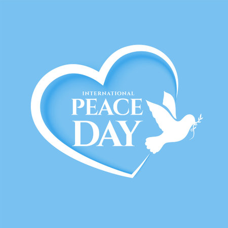 international peace day heart background with dove bird and olive leaf vectorのイラスト素材