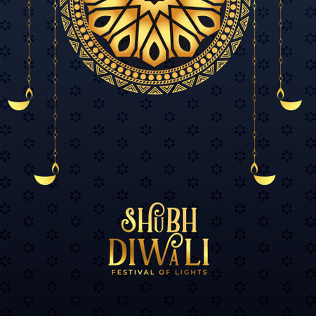 premium happy diwali background with hanging diya designのイラスト素材