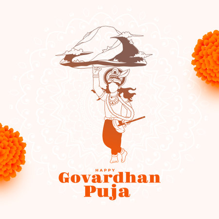 traditional indian festival govardhan puja background for krishna worship vectorのイラスト素材