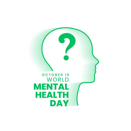 world mental health day poster with line art human head and question mark vectorのイラスト素材