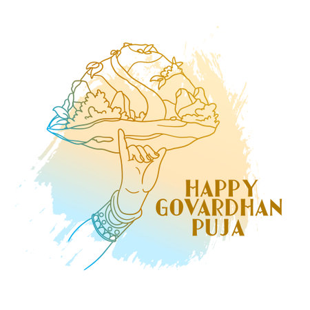 beautiful govardhan puja spiritual background for from lord krishna blessing vectorのイラスト素材