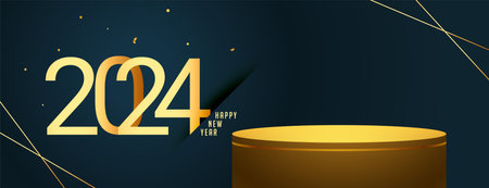 2024 new year eve greeting wallpaper with 3d empty podium platform vectorのイラスト素材