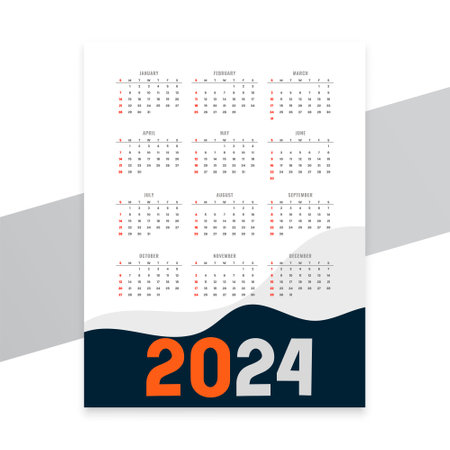 minimal style 2024 new year calendar layout for office desk or wall vectorのイラスト素材