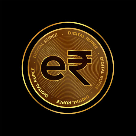 digital currency of e rupi symbol on golden coin design vectorのイラスト素材