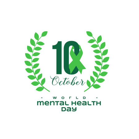10th october world mental health day poster with laurel and ribbon design vectorのイラスト素材