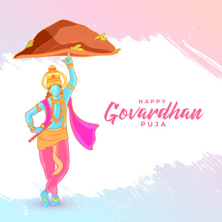 beautiful happy govardhan pooja religious background with brush stroke effect vectorのイラスト素材