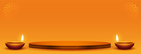 3d podium platform and diya design for happy diwali occasionのイラスト素材