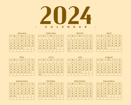 vintage style 2024 new year english calendar template design vectorのイラスト素材