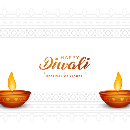 minimal happy diwali occasion background with glowing diyaのイラスト素材