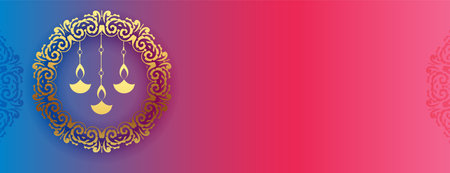 premium shubh diwali banner with text space and mandala frameのイラスト素材