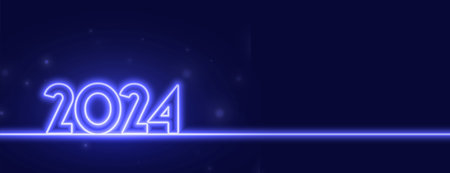 neon style 2024 lettering new year banner with text space vectorのイラスト素材