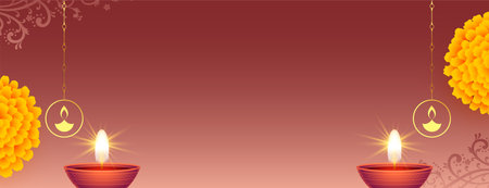 nice shubh diwali greeting banner with text space and shiny diyaのイラスト素材