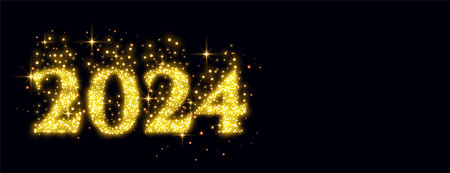 golden sparkling 2024 lettering new year dark banner with text space vectorのイラスト素材
