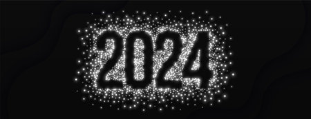 happy new year 2024 dark banner with sparkle effect vectorのイラスト素材