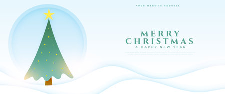 beautiful merry christmas greeting wallpaper with xmas tree vectorのイラスト素材