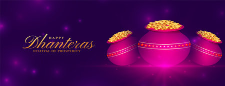 shiny happy dhanteras celebration wallpaper with golden coin pot design vectorのイラスト素材