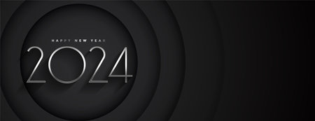 elegant happy new year 2024 dark black wallpaper design vectorのイラスト素材