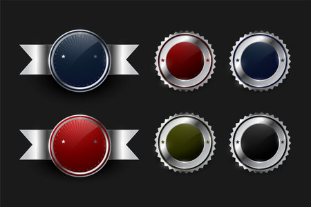 retro style circular insignia metal badge symbol in set vectorのイラスト素材