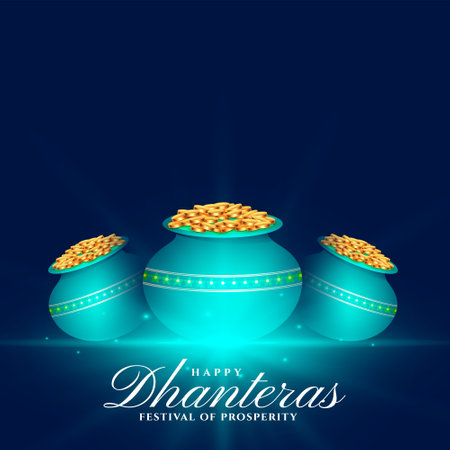 eye catching happy dhanteras spiritual background for wealth and prosperity vectorのイラスト素材