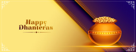 happy dhanteras festive poster with coin pot and light effect vectorのイラスト素材