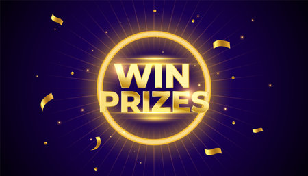 shiny win prize banner for lucky winners celebration with golden confetti vectorのイラスト素材