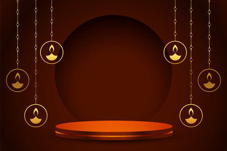 nice traditional shubh diwali background with 3d podium for product displayのイラスト素材