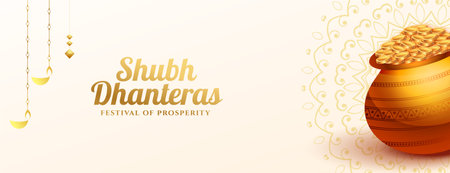 golden coin kalash for shubh dhanteras greeting wallpaper vectorのイラスト素材