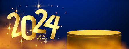 3d podium platform with smoke effect banner for 2024 new year vectorのイラスト素材