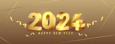 3d style 2024 new year invitation wallpaper with ribbon decoration vectorのイラスト素材