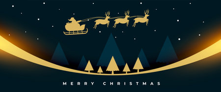 merry christmas eve invitation banner with flying santa sleigh vectorのイラスト素材