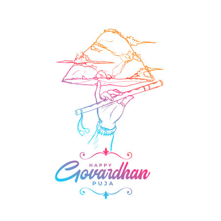 traditional govardhan puja background for worship in hand drawn style vectorのイラスト素材