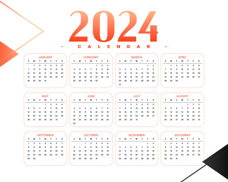 modern 2024 new year english calendar template for time management vectorのイラスト素材