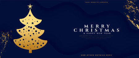 merry christmas greeting banner with golden xmas tree vectorのイラスト素材