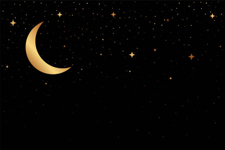 golden half moon and star in night sky vectorのイラスト素材