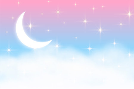 beautiful magical moon and star dreamscape background design vectorのイラスト素材