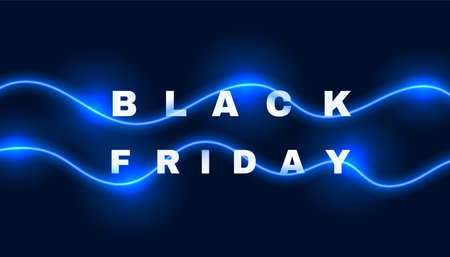 elegant black friday sale event background with glowing wavy motion effect vectorのイラスト素材