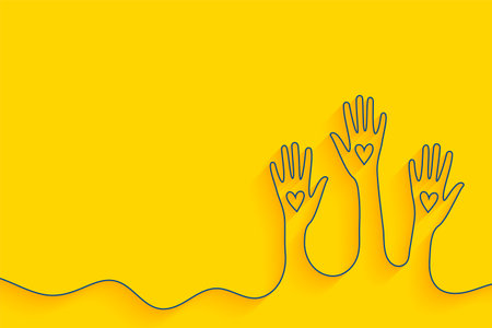 line style volunteer group raising hand up with heart vectorのイラスト素材