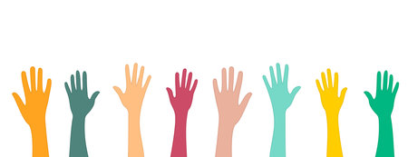 colorful volunteers team raised hand for social support vectorのイラスト素材