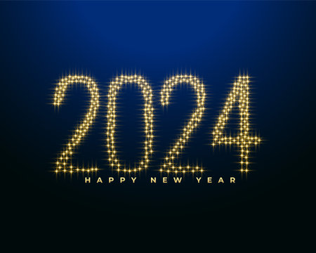 hny 2024 golden lettering background with glowing particle effect vectorのイラスト素材