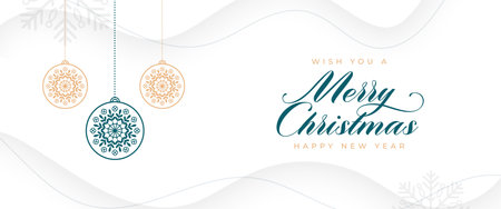 elegant merry christmas eve greeting poster with hanging bauble vectorのイラスト素材