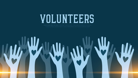 volunteers community raising hand up banner with light effect vectorのイラスト素材